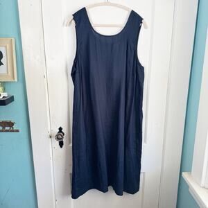 J. Jill Love Linen Navy Blue Sleeveless Dress Back Buttons Lagenlook New XL Tall